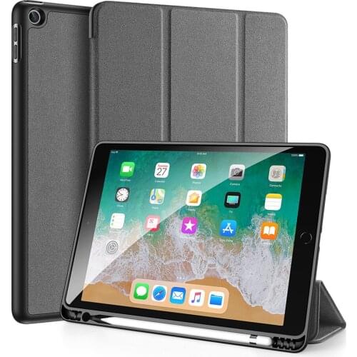 DUX DUCIS DOMO Series Tablet Leather Case for iPad 9.7 2018 Smart Wake Sleep Trifold Protective Case with Pencil Holder