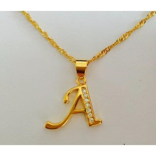 Fashion Elegance OL Style 24K gold color letter A cz diament charm Long Pendant Necklace Factory Wholesale