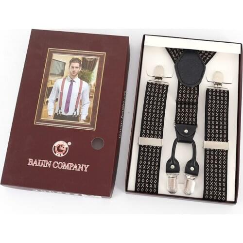 Top Fashion Classic Elastic Strong 4 Clip-On Adjustable Split Leather Men Suspender