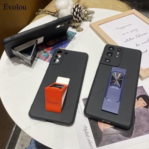 Soft Silicone Camera Lens Protection Case For Samsung Galaxy S21 Plus Note 20 Ultra Cases Matte Shockproof Ring Stand Back Cover