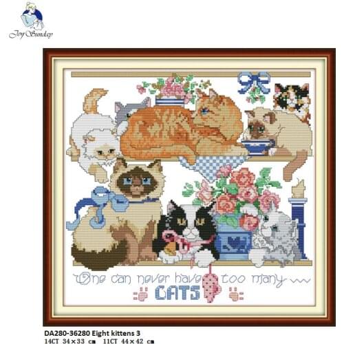 Eight kittens Patterns Counted Printed on Canvas Cross Stitch kits DMC 14CT 11CT Needlework Embroidery Sets Crafts Home Decor