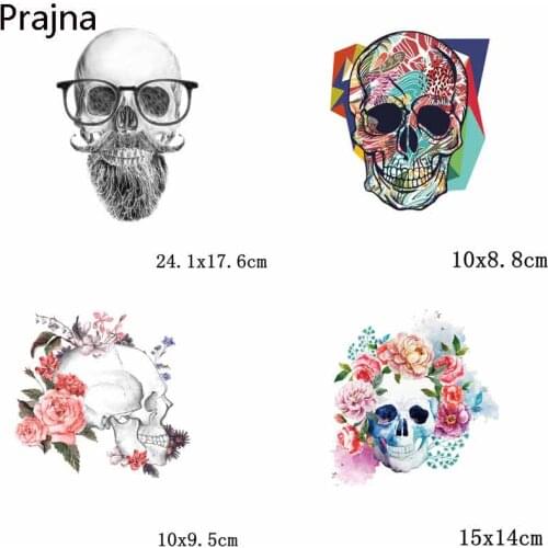 Prajna Stickers Patches Flower Skull Patch Fashion For Clothing Man Rock Band Vinyl Applique Patch Press Paste Wholesale D