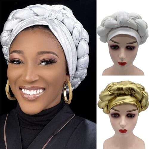 2021 Lastest Muslim Turban Caps for Women Already Made African Auto Gele Headtie Braids Female Head Wraps Bonnet Nigerian Gele