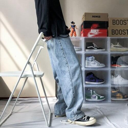 2021 New Loose Black/Blue Straight Pants Solid Color Casual Pants Baggy Homme Cargo Pocket Jeans Wide Leg Denim Trousers