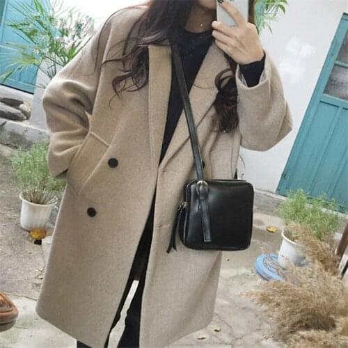 New Fashion Women Autumn Woolen Coat Warm Long Sleeve Lapel Outwear Female Jacket Winter Casual Elegant Overcoat Tide G1291
