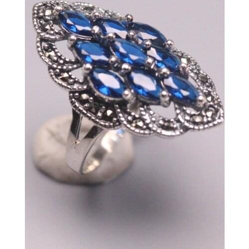 Genuine/Original Silver 925 Sterling Silver Ring for Weddings Eternity Ring for Women Great Gift for Ladies Blue Chalcedony Ring