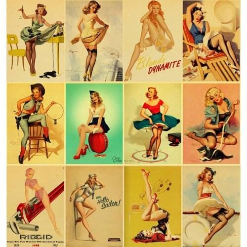 Self-adhesive Wall Stickers New World War II Sexy Pin up Girl Poster Home Room Wall sticker Posters and Prints Art Wall Decor