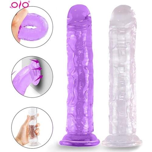 OLO Erotic Jelly Dildo Anal Butt Plug Realistic Penis Strong Suction Cup Dick Toy for Adult G-spot Orgasming Sex Toy for Woman