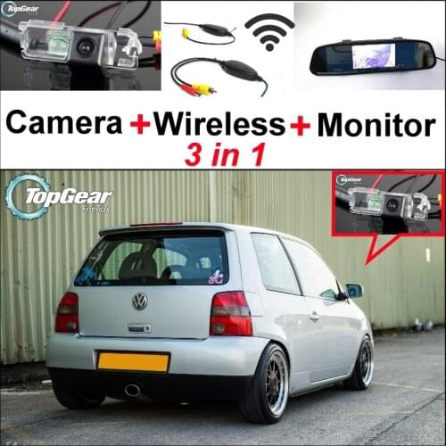 3 in1 Special Rear View Camera + Wireless Receiver + Mirror Monitor Easy DIY Parking System For Volkswagen VW Lupo