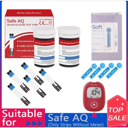 Safe AQ Smart 50/100/200pcs Blood Glucose Test Strips with Lancets Needles of for Diabetic Blood Sugar Detection Glucometer