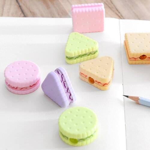 3pcs Cute Macaron Color Pencil Sharpeners Kawaii Cookies Shape Plastic Pencil Cutter Tools Kids Gift School Office Stationery