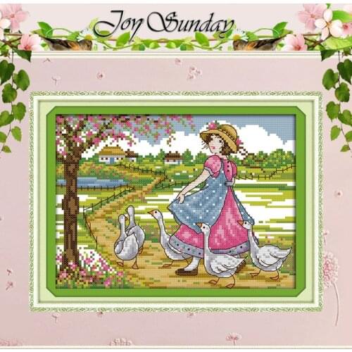 Grazing geese girl Patterns Counted Cross Stitch 11CT 14CT Cross Stitch Set Wholesale Cross-stitch Kit Embroidery Needlework
