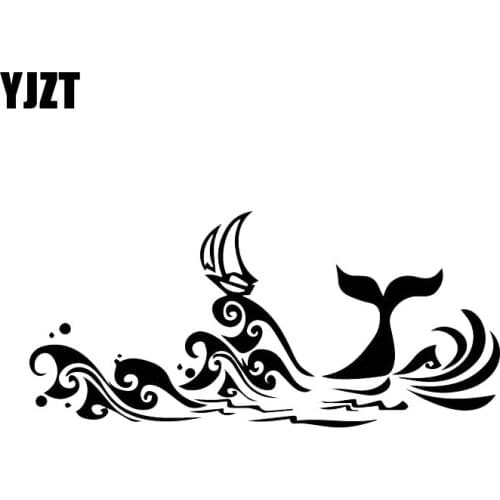 YJZT 8CM*17.4CM Wave Whale Fashion Decorative Decal Car Body Personalized Car Stickers Black/Silver C30-0218