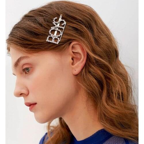 Fashion Alloy Rhinestone Letter Hairgrip Women Hair Clips Pin Barrette Hairpin Accessories For Girls Hairclip Headwear Headdress