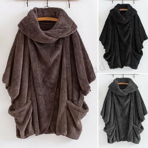 Women Winter Fluffy Batwing Sleeve Baggy Cape Tops Coat Outwear