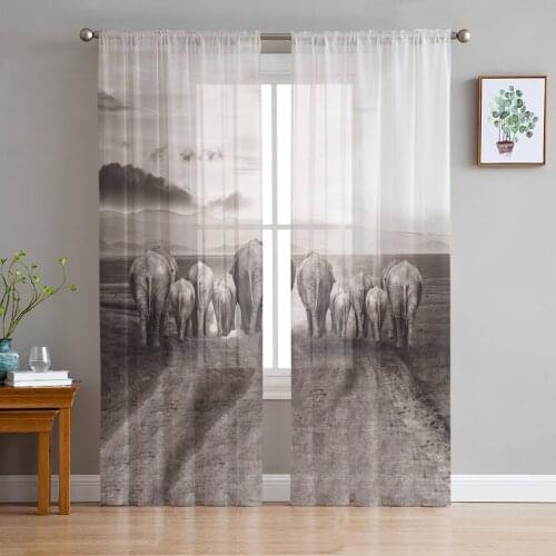 Animal Grassland Elephant Curtain For Living Room Transparent Tulle Curtains Window Sheer For The Bedroom Accessories Decor