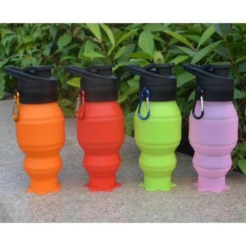 150pcs/lot 530ml Silicone Folding Water Bottle Retractable Outdoor Climbing Travel Portable Collapsible Sports Kettle with hook