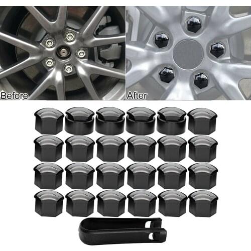 24pcs 17MM Black Wheel Nut Bolt Trims Studs Cover Cap Removal Tool Plastic Locking Cap For Opel BMW Benz