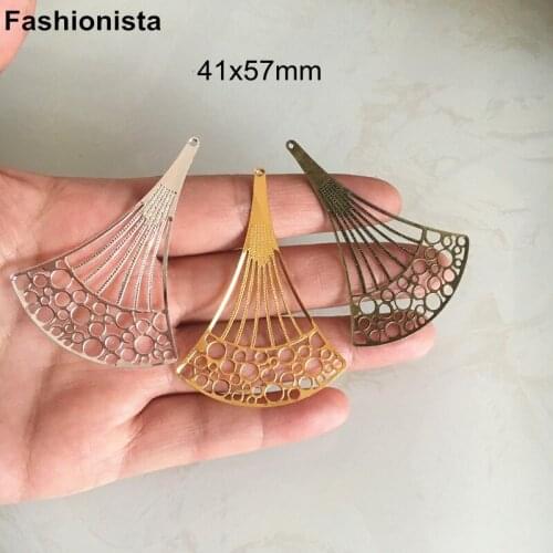 50 pcs Metal Filigree Fan Charms 41*57mm,Hollow Fan Charms For Earrings DIY,Gold-color,Silver-color,Bronze,Metal Jewel Findings