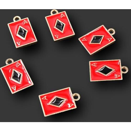 10pcs Gold Plated Enamel Red Playing Card A Pendants DIY Charm Hip Hop Earrings Bracelet Jewelry Crafts Metal Accessories A1645