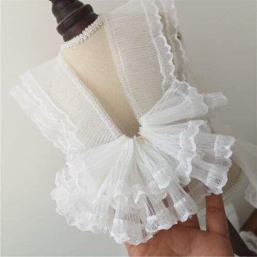 5Meters White Pleated Lace Trim Bubble Skirt Ruffle Mesh Lace Ribbon Pleated Lace Fabric Accessories Tutu Lace Wedding Decortion