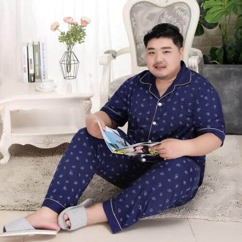 Free Shipping 2020 Men Summer 100% Cotton Plus Size Pajama Sets Extra Large Soft Sleepwear Short Sleeve Turn-down Collar