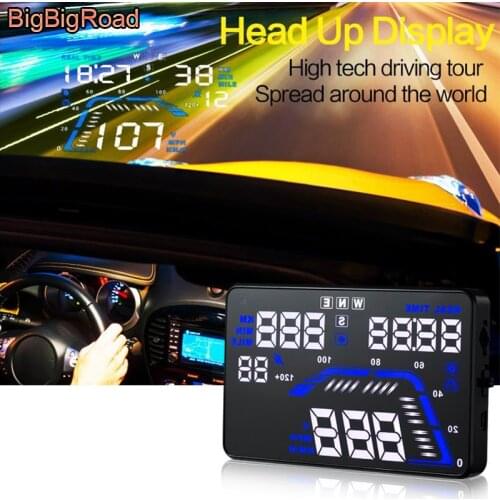 BigBigRoad 5.5 inch Car GPS HUD Head Up Display Windscreen Projector Satellite Time Altitude Vehicle Speed Odometer and Warning