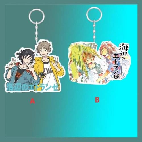 Anime Stand Keychain Umibe no Etranger Chibana Mio Hashimoto Shun Strap Keyring Dual-purpose display 8cm