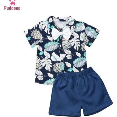 2-7T 2PCS Toddler Kids Baby Boy Outifit Clothes Set Casual Beach Banana Leaf Printed Short Sleeve Blouses +Shorts Clothing Set