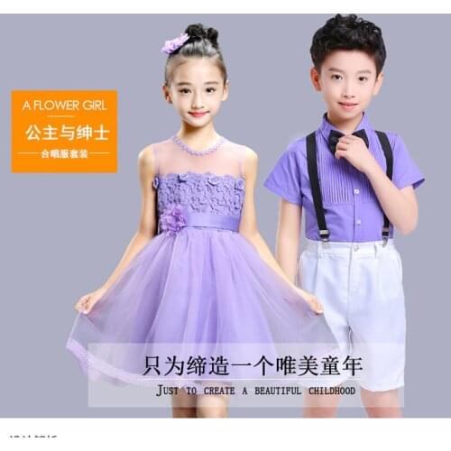 Kids Dresses for Girls Summer Party Dress Boy Cloth Costume Boy Summer Suit School Class Performance Roupa Menina Pink Purple