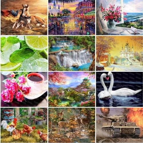 Diy Diamond Painting Lime White Swan Big Rooster Old Hen Elk Tank In The Forest Red Flowers Rose Personality Poster Painting