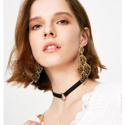 Docona Bohe Hollow Tree Leaf Drop Earrings for Women New Trendy Geometry Alloy Metal Dangle Earring Lady Wedding Jewelry 6646