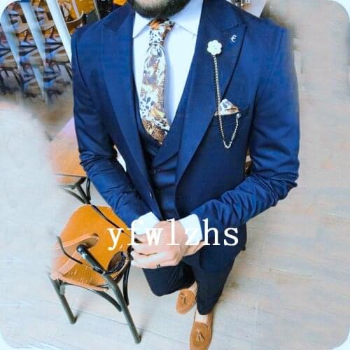 Handsome Groomsmen Peak Lapel Groom Tuxedos Wedding Dress Men Suits Blazer Prom Dinner (Jacket+Pants+Tie+Vest) A610