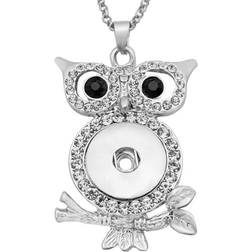 Hot Beauty XL0098 Rhinestone Owl snap Pendant Necklace fit 18mm snap buttons fashion DIY Fittings necklace Wholesale