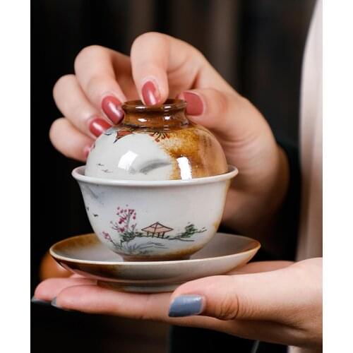 Small Tea Bowl Ceramic Tea Tureen 50ml Vintage Gaiwan Chinese Kung Fu Tea Set Teaware Japanese Drinkware Hand Painted Crafts