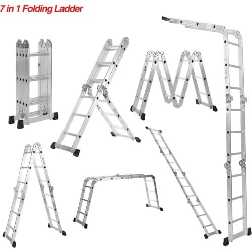 7 in 1 Multi Purpose Step Ladder Aluminum Folding Telescoping Ladder Work Platform Scaffold With Locking Hinge