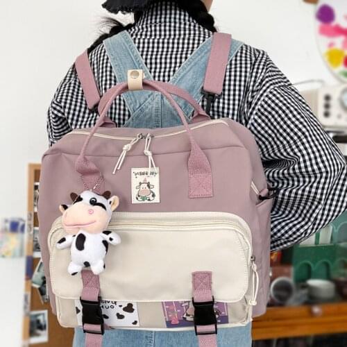 2021 New Multi-function Waterproof Nylon Women Backpack Female Transparent Pocket Small Schoolbag Teenage Girl Insert Buckle Bag