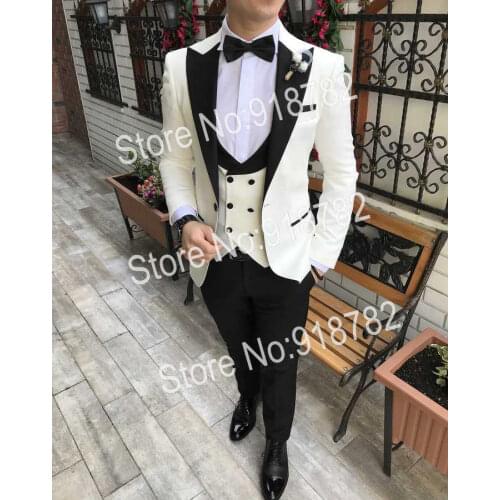 Mens Suits With Pants 2019 Terno Masculino Slim Fit Custom Made Designer White Black Formal Groom Suits Men Suits For Wedding