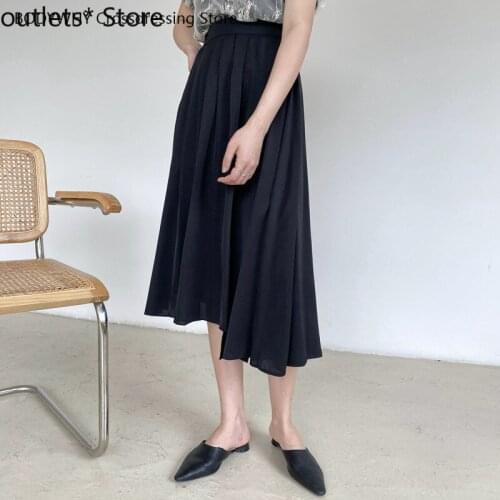 Summer New Womens Skirts Korean Mid-length Irregular Pleated Skirt High Waist A-line Skirt Fashion Casual Womens Clothing