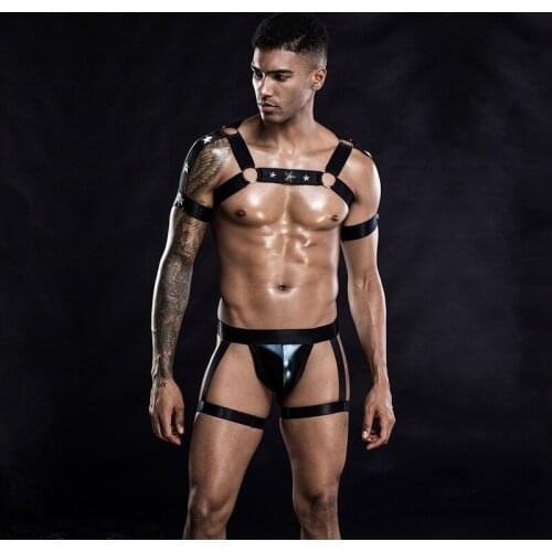 New Men Sex Costume Sexy Gay Costumes Nightclub Bondage Outfit Adult Bar Performance Lingerie Balck Sexy Nightclub Role Playing