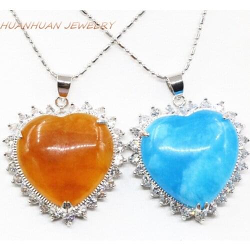 New Arrival Heart Natural Jades Stone Pendant Chain Necklace Chalcedony 30mm Love Necklaces & Pendants For Women Jewelry B3323