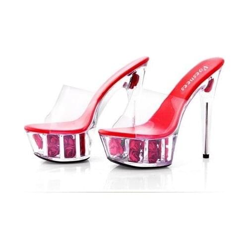 Shoe Woman Platform Sandals Summer Multicolor Rose Flower Slides Waterproof 15cm Nightclub Sexy High-heeled Shoe Plus-size 34-43