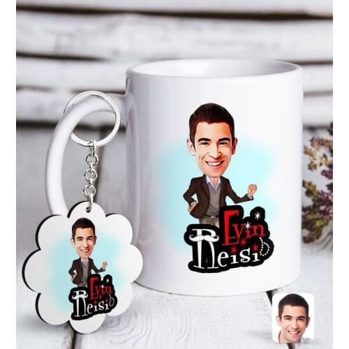 Personalized House Chieftain Caricature Of White mug And Keychain Gift Seti-2