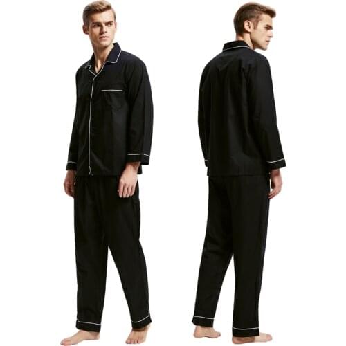 Tony&Candice Pajamas Men Sleepwear 100% Cotton Mens Nightwear Long Sleeve Sleep Lounge Casual Male Nightgown Soft Pyjama Set