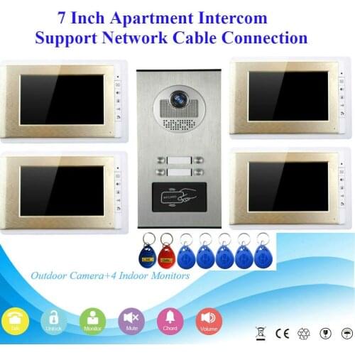 Wired 7 inch Video Door Phone Video Intercom Doorbell System 4/3/2 Monitor 5 RFID IR-CUT Camera