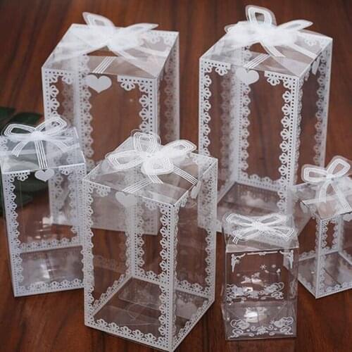 50pcs Pvc Box White Crown Clear Wedding Favor Gift Birthday Cake Cookie Food Packaging Box Transparent Party Supplies Candy Box