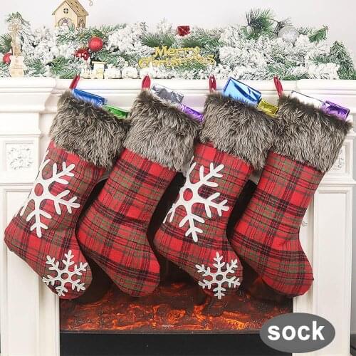 Christmas Gift Socks Plush Christmas Stocking With Hanging Rope For Xmas Tree Ornament Christmas Decorations