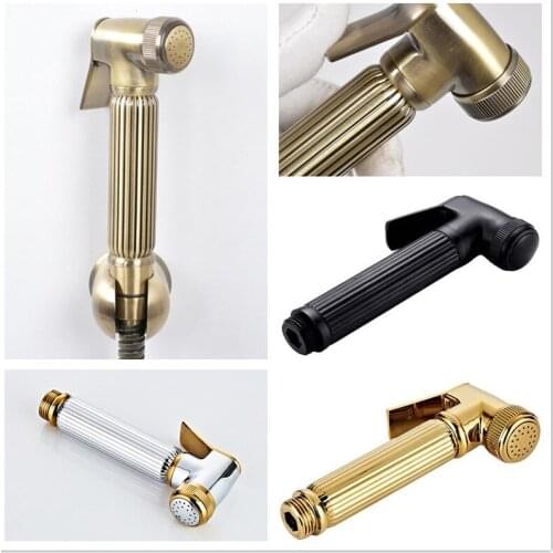 MTTUZK Retro Solid Brass Hand held Bidet Matt Black Spray Shattaf Shower Head Spray Golden Nozzle Press Button Spray Gun