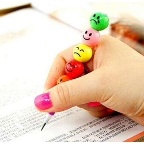 Cute seven-section pencil-free colored candy cane shape funny smiley expression fun student stationery