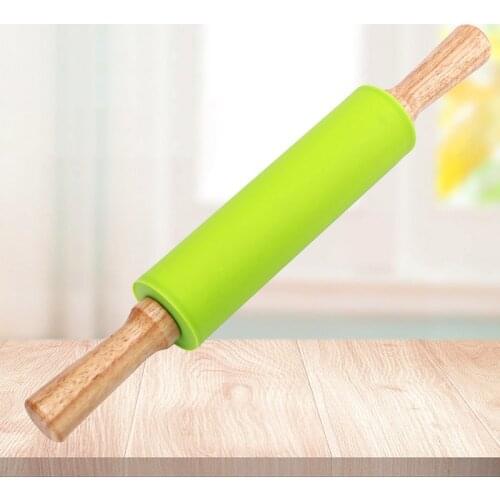 39cm Non Stick Wooden Handle Silicone Rolling Pin Cooking Bakware Tools Pastry Cookie Flour Dough Kitchen Accessories